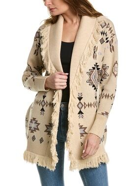 Wildfox Beige Aztec Fringe Shawl Collar Cardigan Size Small